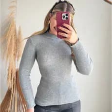 Blusa Feminina Elegante Tricot Canelada Manga Longa Blusa Feminina Estilosa Moda Inverno Básica