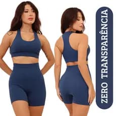 Conjunto Academia Canelado Poliamida Feminino Fitness Alta Compressão Top + Shorts Zero Transparência Cintura Alta