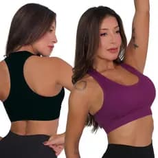 Kit 2 Top Nadador Canelado Poliamida Corrida Bojo Removível Alta Sustentação Academia Treino Pilates