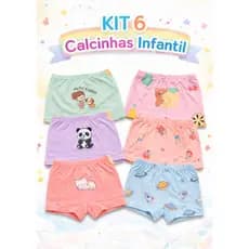 KIT 6 CALCINHAS INFANTIL BOXER POLIAMIDA COM ELASTANO FORRO DUPLO  TECIDO RESPIRÁVEL