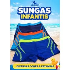 SUNGA INFANTIL BOXER COM FORRO NYLON COM ELASTANO AJUSTÁVEL COM CORDÃO ESTAMPAS VIBRANTES TAMANHO 2 A 12