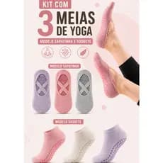 KIT 3 MEIAS YOGA PILATES ANTIDERRAPANTE SAPATILHA FEMININA ACADEMIA HIDROGINÁSTICA 35 AO 40 ALGODÃO ELASTANO