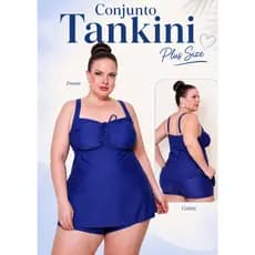 Kit Biquini Plus Size 2 Peças Blusinha Batinha E Shorts Tankini Poliamida