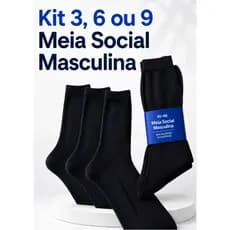 Kit 3, 6 ou 9 Pares Meia Social Preta Cano Longo 40 ao 46 Grossa Quentinha