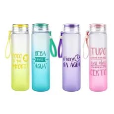 Garrafa Squeeze De Plástico para agua 500 ML - Fosca com Frases + Alça de Silicone - FLASH