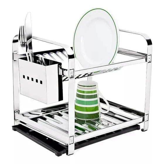 Escorredor de Louças 12 Pratos com Porta Talher Inox e (Com Bandeja )-Mak-Inox