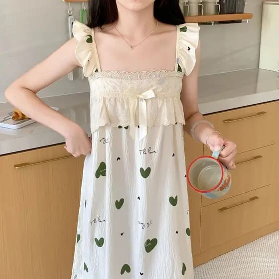 Pijamas pijamas femininos pequena manga voadora estilo princesa estilingue camisola feminina nuvem algodão renda casa do