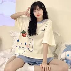 Verão senhoras pijamas de manga curta Shorts dos desenhos animados bonito princesa tamanho grande solto estudante Homewe
