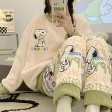 Pijamas femininos inverno Coral velo versão coreana bonito forro de lã engrossado doce flanela estudante roupas para cas