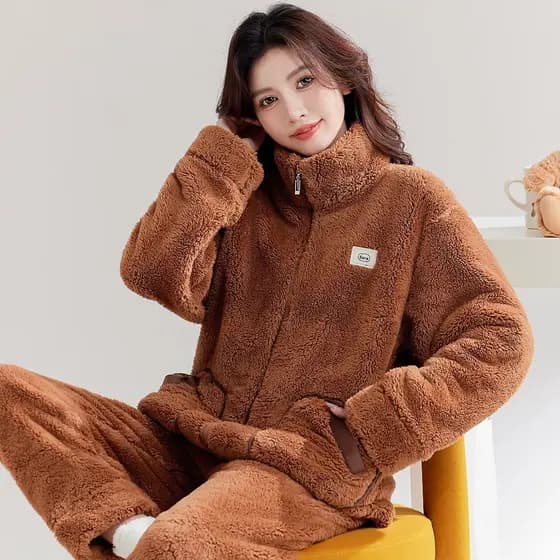 W inverno engrossado pijamas feminino Coral velo Loungewear versão coreana flanela velo terno quente pode ser usado fora