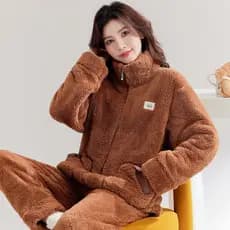 W inverno engrossado pijamas feminino Coral velo Loungewear versão coreana flanela velo terno quente pode ser usado fora