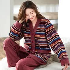 Pijamas femininos temporada engrossado velo Plus Size Loungewear terno quente mãe usar Coral velo
