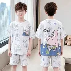 Xinjiang algodão pijamas infantis meninos ar condicionado fino de manga curta meninos dos desenhos animados médio grande