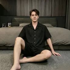 Estilo nacional loungewear pijamas masculino tamanho grande gelo oxigênio seda Shorts de manga curta legal Casual lounge