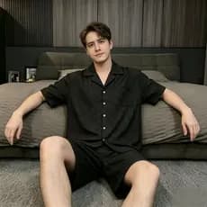 High-End palha flor Loungewear pijamas masculino tamanho grande gelo oxigênio seda Shorts de manga curta legal Casual Lo