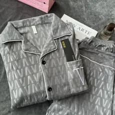 Pijama de veludo alemão dupla face em relevo masculino inverno quente tamanho grande pode usar roupa externa de duas peç