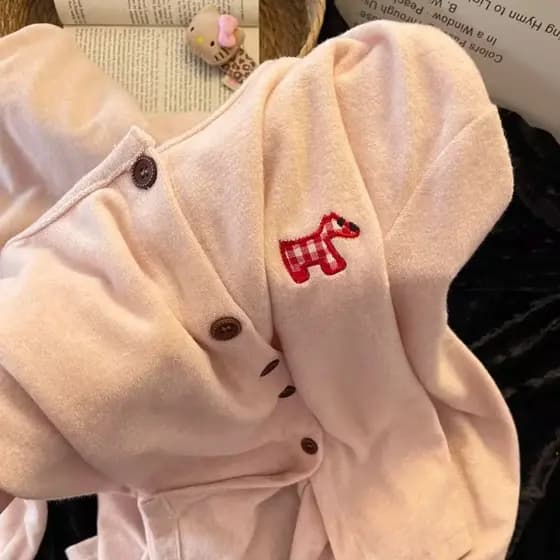 Quente alemão veludo pijamas feminino inverno filhote de cachorro bordado dos desenhos animados inverno engrossado velo