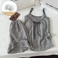 2026 japonês doce fofo com almofada no peito alça de ombro ajustável nuvem pijama de algodão terno feminino