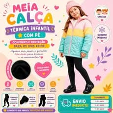 Meia Calça Térmica Infantil com Pé Flanelada Peluciada Unissex Inverno Menina Menino