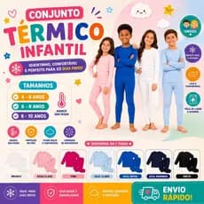 Conjunto Térmico Infantil Unissex Inverno Flanelado Segunda Pele Quentinho 4 a 10 Anos Menina Menino