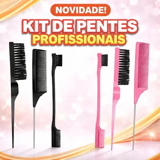 🔥 Kit Pentes Profissionais Completo 3pcs – Oferta Imperdível | Preto ou Rosa