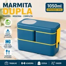 Marmita Dupla 1050ml Hermética Com Divisória Talheres Anti Vazamento Para Trabalho Academia Escola