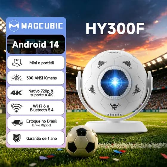 Magcubic Mini Portátil Projetor 300ANSI Android 14 WiFi6 BT5.4 Allwinner H726 4K Support HY300F