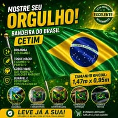 Bandeira do Brasil Cetim Grande 1,50m x 0,95m Bandeira Brasil Copa Torcida Eventos Festa Decoração Patriótica