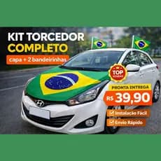Kit Torcedor Brasil Carro Copa Bandeira Capô + 2 Bandeirinhas Janela Universal Carros Capô Pequeno a Mèdio Populares
