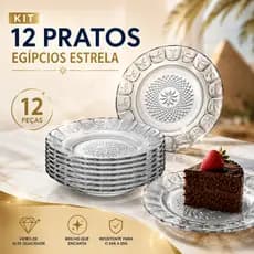 Kit 12, 8 ou 4 Pratos Egípcios Estrela em Vidro Luxo Mesa Posta Elegante
