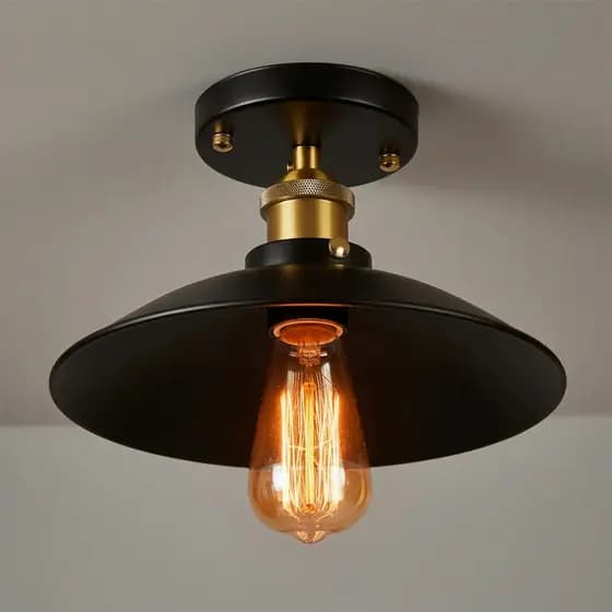 Luminária Plafon Vintage Industrial Retrô E-27 Metal Preto LexLight, Para Lâmpada Filamento Edson