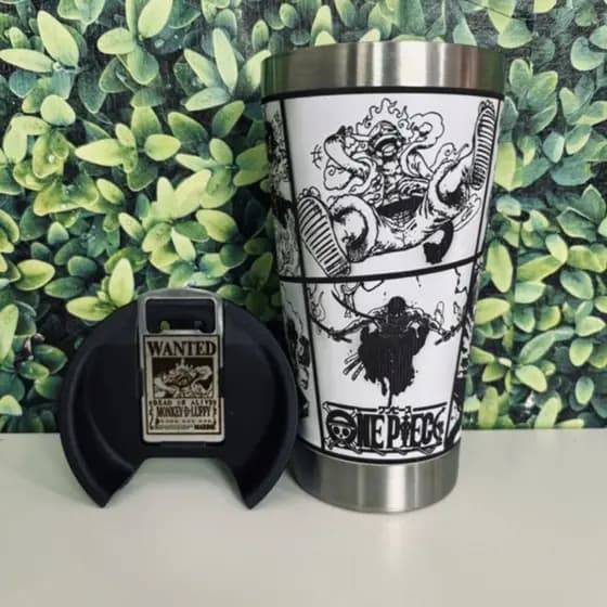 COPO TÉRMICO One Piece WANTED personalizado a laser 360º graus PREMIUM 473 ml