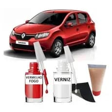 Tinta Tira Risco Automotivo Renault Sandero Vermelho Fogo 10ml + Cera De Polir 15ml Para Polimento Uso Profissional