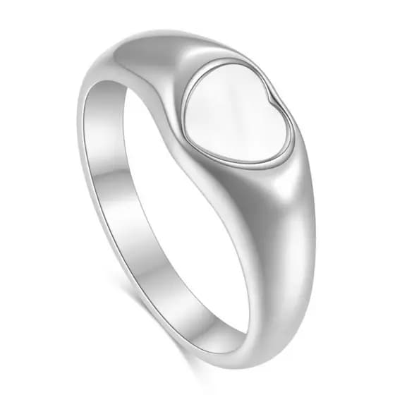 Anel Feminino Em Aço Inoxidável Com Design De Coração Em Formato De Concha