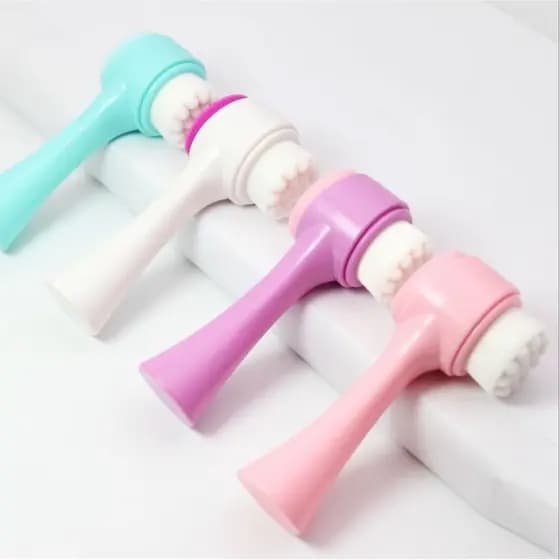 Escova Limpeza Facial 2 em 1 Esponja Cerdas Macias Ponta Dupla de Silicone Esfoliante Aparelho Massagem
