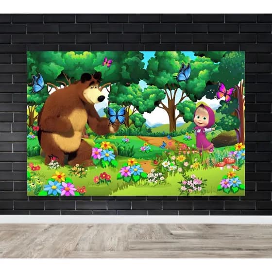 Painel Retangular em Lona Temático Masha e o Urso