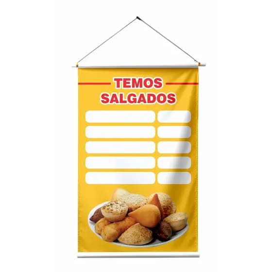 BANNER EM LONA ARTE PRONTA - TEMOS SALGADOS