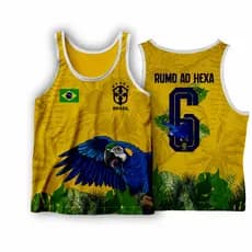 Camiseta Sem Manga Regata Poliéster Verde e Amarelo
