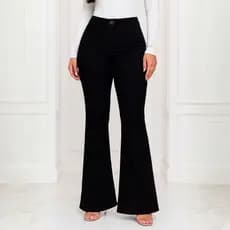 Calça Jeans Flare Feminina Premium Preta Cintura Alta Boca de Sino Veste Perfeito com Cós Modelador Elegante e Versátil