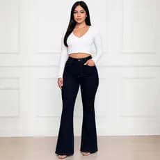 Calça Jeans Flare Feminina Jeans Escuro Modelagem Perfeita Cintura Alta Alongadora Confortável Moda Casual Elegante