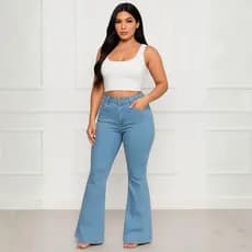 Calça Jeans Flare Feminina Cintura Alta Stretch Jeans Claro Confortável Modelagem Elegante Adulto Moda Casual Dia a Dia