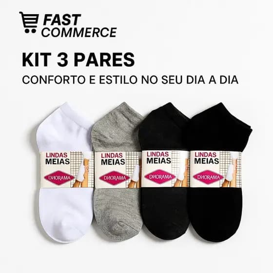 KIT 3 Pares Meia Invisível Cano Curto Sapatilha Unissex | Algodão Respirável e Antiodor | Kit de Conforto e Qualidade