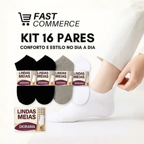 Super Kit 16 Pares Meias Cano Alto Masculinas  Femininas Tecido Macio Antiodor Excelente Ajuste, Perfeitas para Rotina
