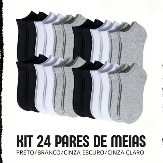 Kit 24 Meias Masculinas 35 ao 40 Cano Longo Ultra Conforto, Alta Elasticidade e Resistência para Uso Diário e Esportivo