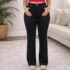 Calça Jeans Feminina Preta Flare Cintura Alta Modeladora Conforto Premium Elegante e Versátil