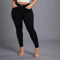 Calça Jeans Feminina Cintura Alta com Elastano Lavagem Escura Modelagem Skinny 36 ao 46
