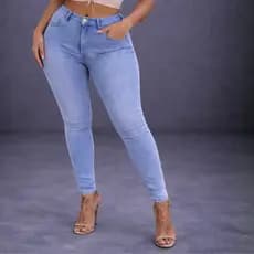 Calça Jeans Skinny Feminina Cintura Alta Modeladora Azul Claro Looks Elegantes Streetwear & Casual Chic