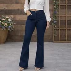 Calça Jeans Feminina Flare Azul Escuro Cintura Alta Modeladora Premium Alongamento de Silhueta Elegante e Confortável
