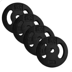 Kit Conjunto 4 Anilhas De 5Kg Cada Ferro Pintada Vazada Preta Academia Barra Peso Treino Musculação