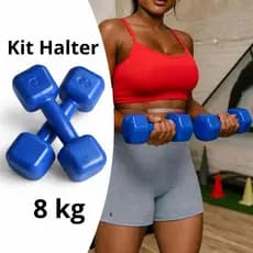 Kit Halter 02 unidades de 8 Kg Emborrachado Haltere Bola Musculação Academia Peso Treino Em Casa